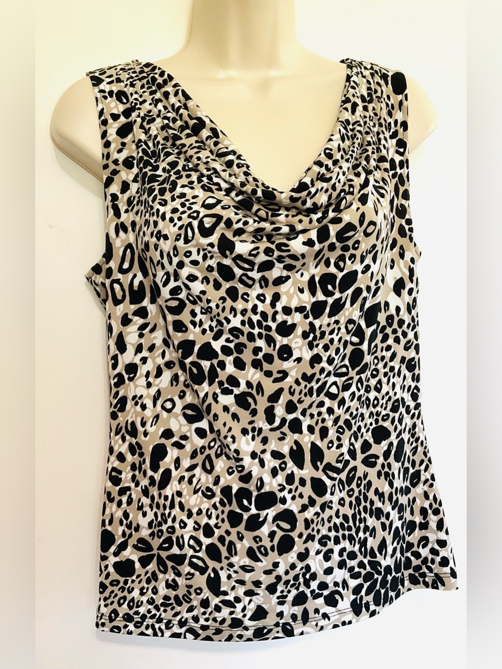 Calvin Klein Black & Cream Leopard Cowl Neck Camisole